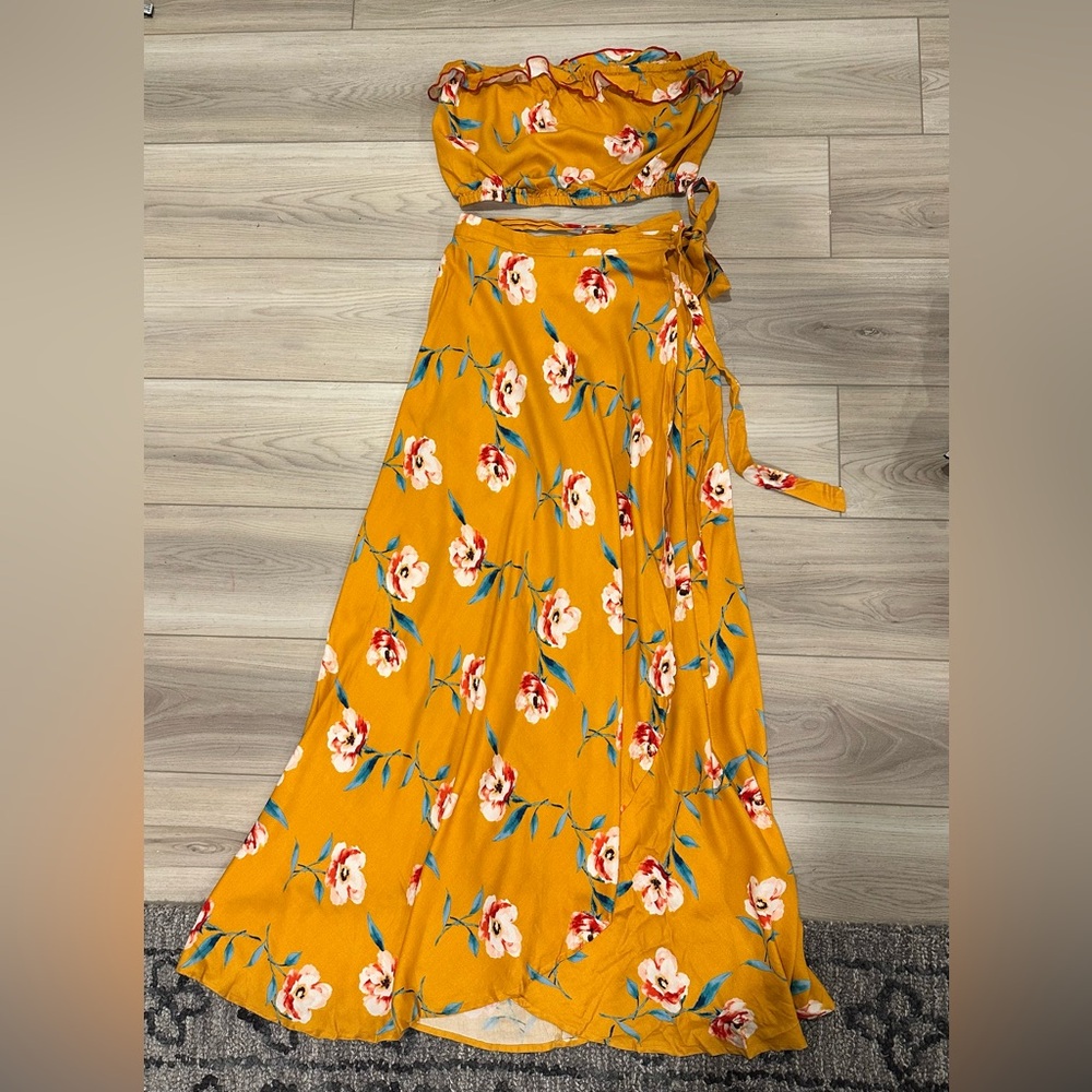 Floral Yellow Maxi two piece set